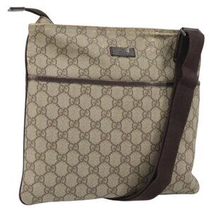 Authentic GUCCI GG Supreme Shoulder Bag PVC Beige Silver 141626